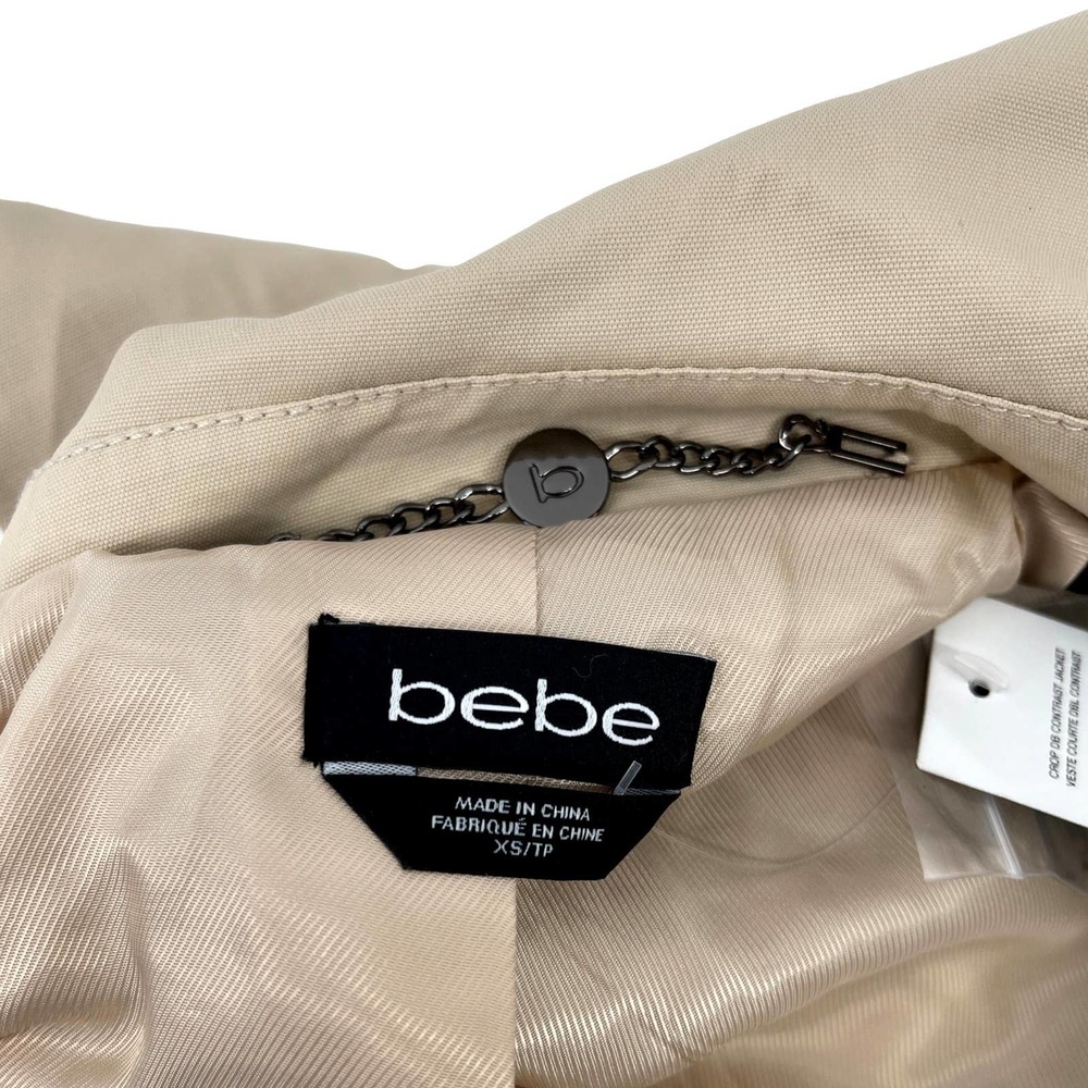 Bebe Cropped DB Contrast Twill & Vegan Leather Jacket Size Extra Small NWT - Picture 8 of 8